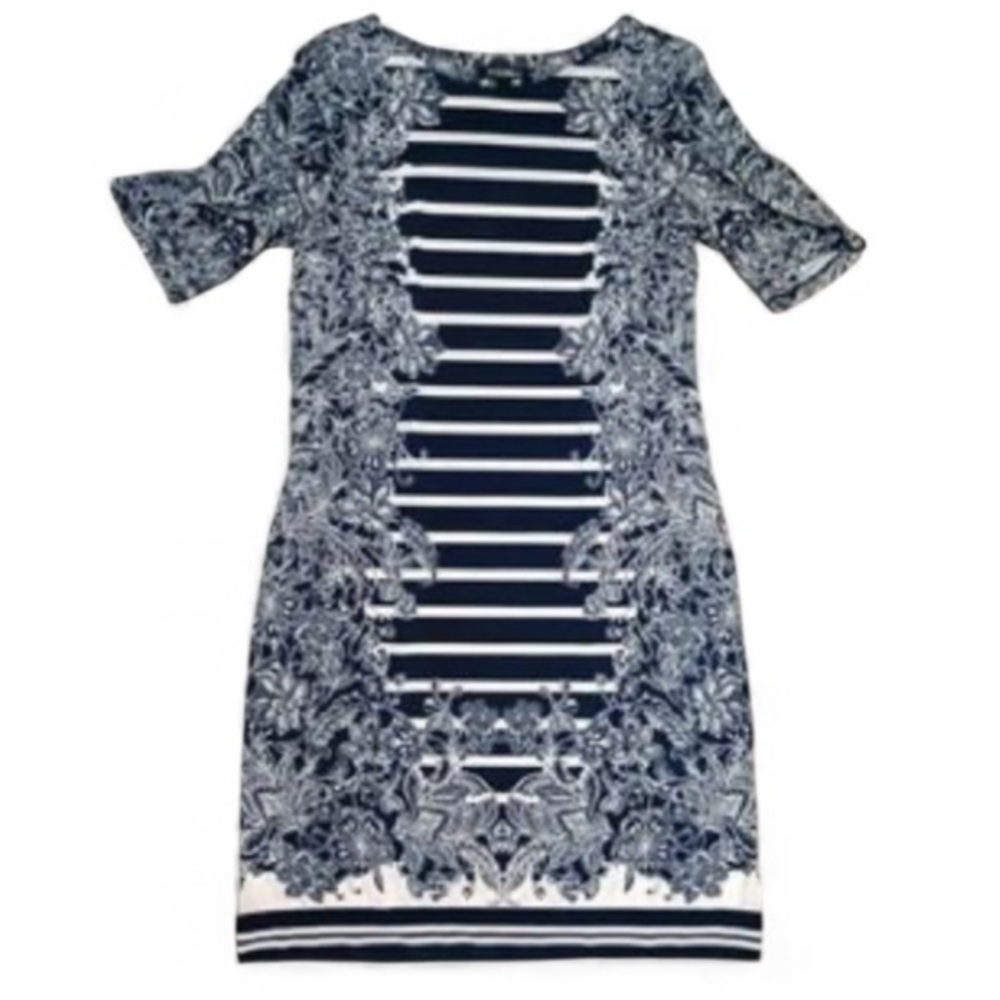 Roz & Ali striped floral midi shift dress 1X
